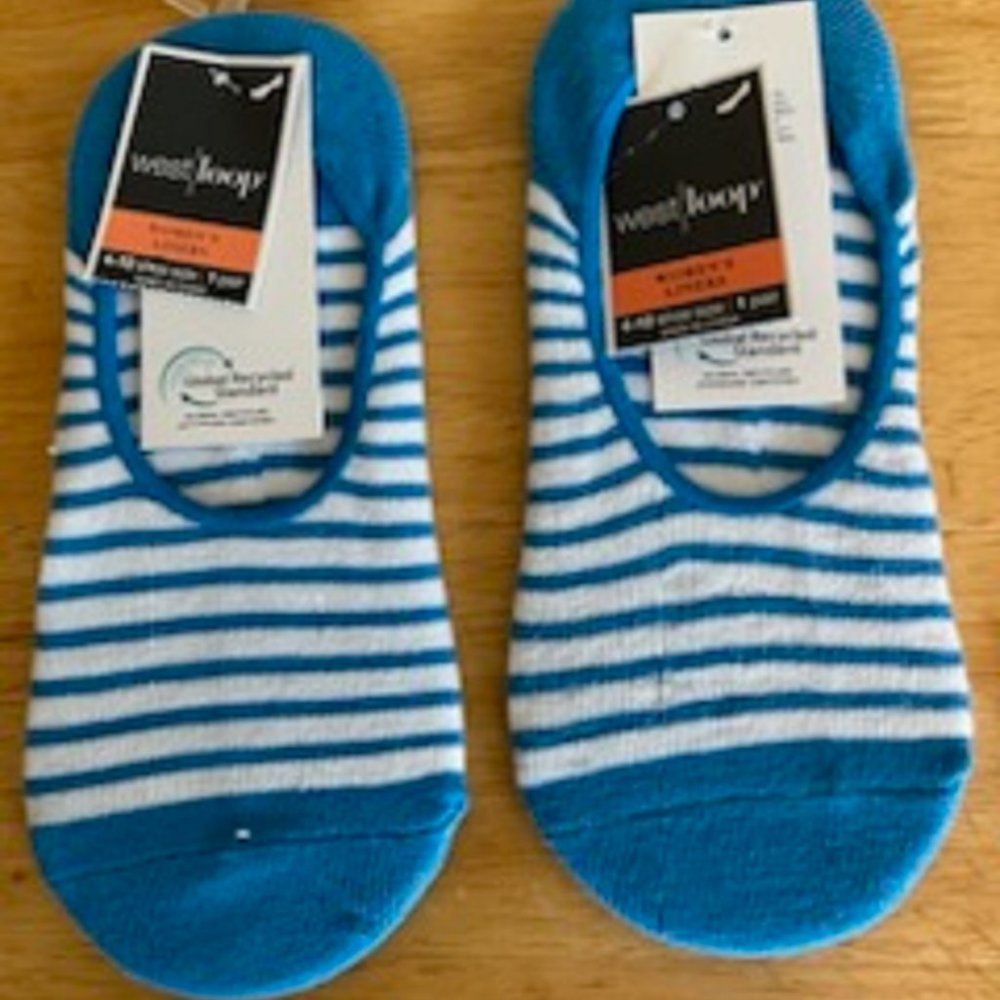 Women's Socks (2 pair) Size: 4-10 Blue and White Striped Brand: West Loop New
